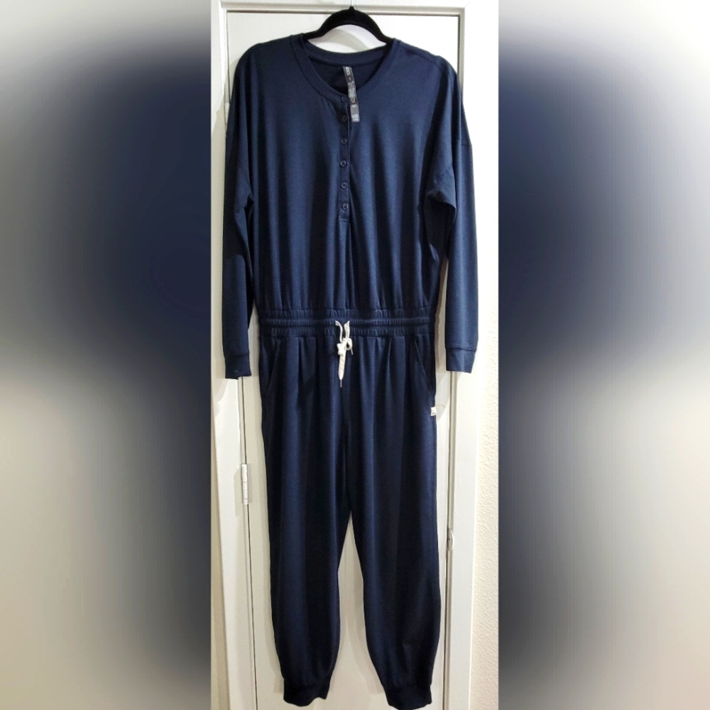 Vuori Navy Blue Long Sleeve Henley Jumpsuit